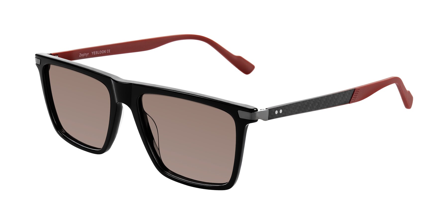 Angle of Zephyr in Black/Red with Medium Brown Tinted Lenses