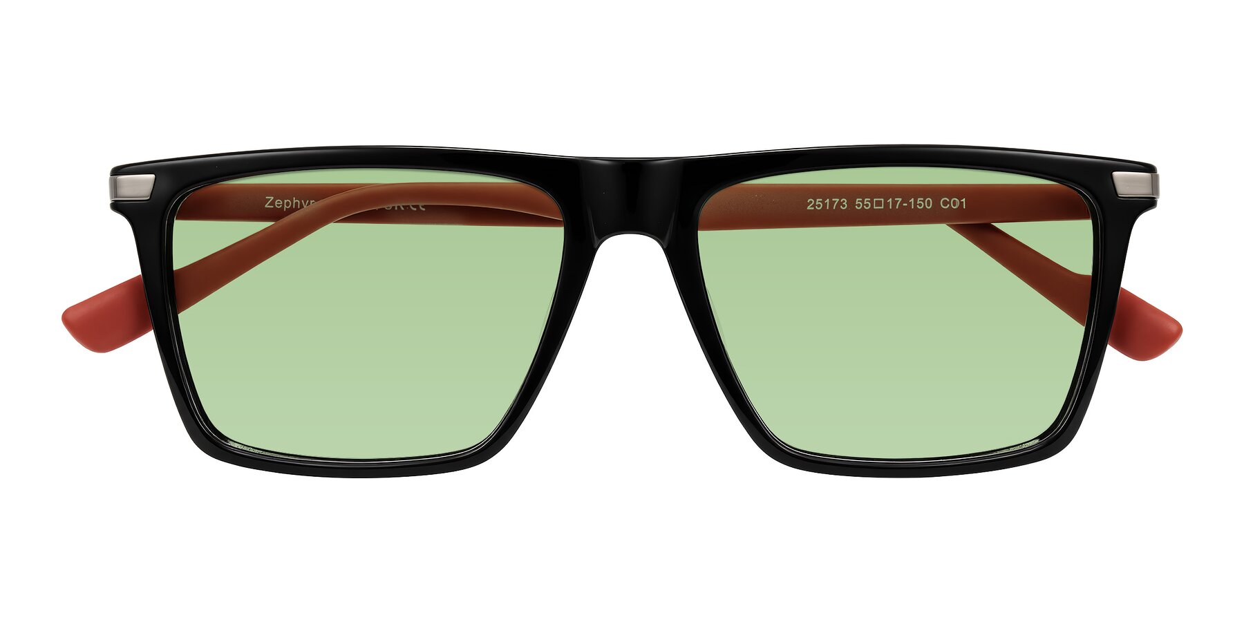 Folded Front of Zephyr in Black/Red with Medium Green Tinted Lenses