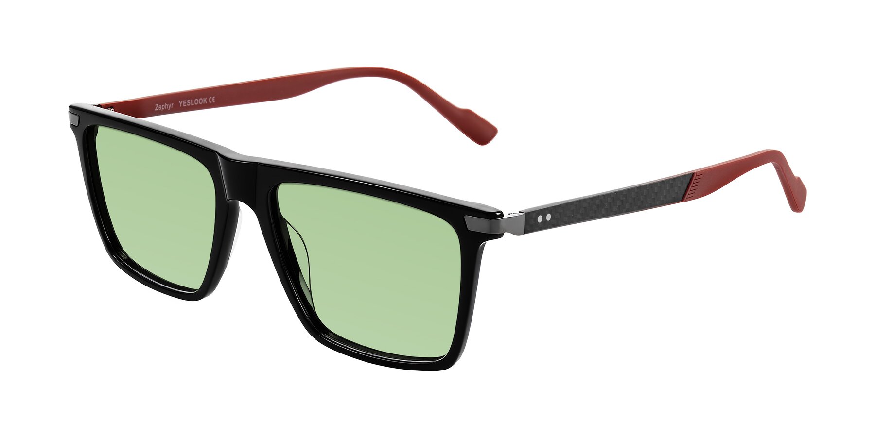 Angle of Zephyr in Black/Red with Medium Green Tinted Lenses