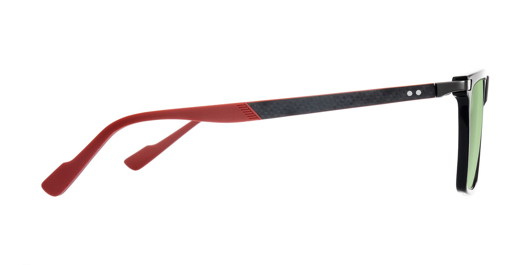 Side of Zephyr in Black/Red with Medium Green Tinted Lenses