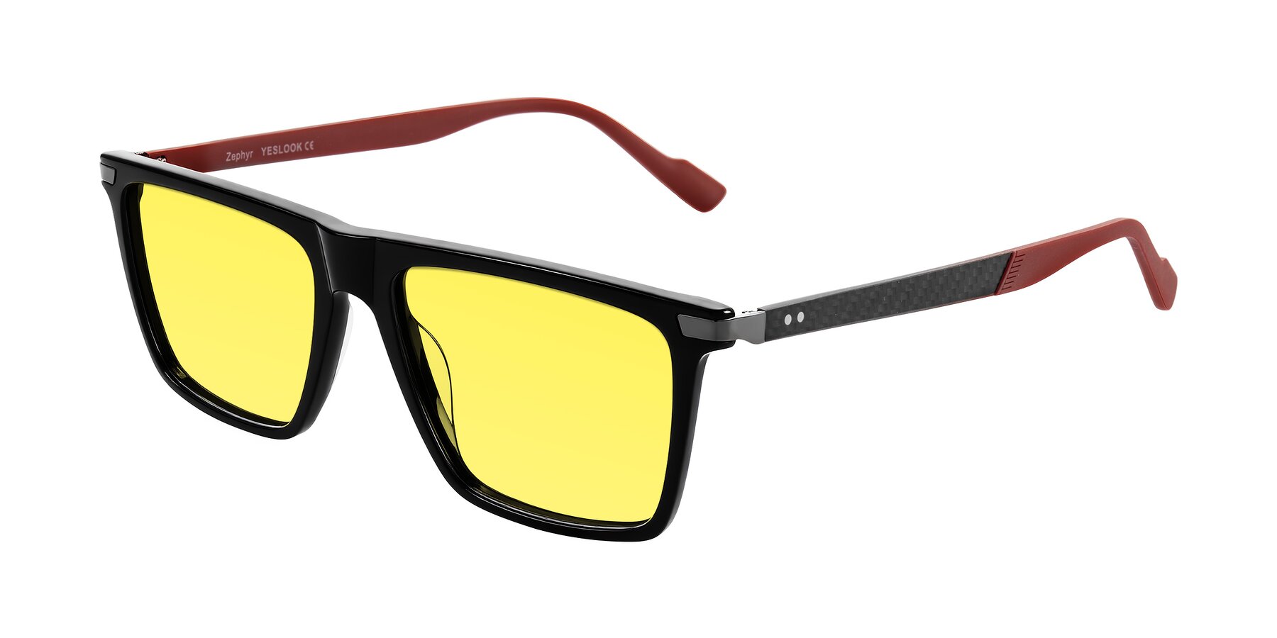 Angle of Zephyr in Black/Red with Medium Yellow Tinted Lenses