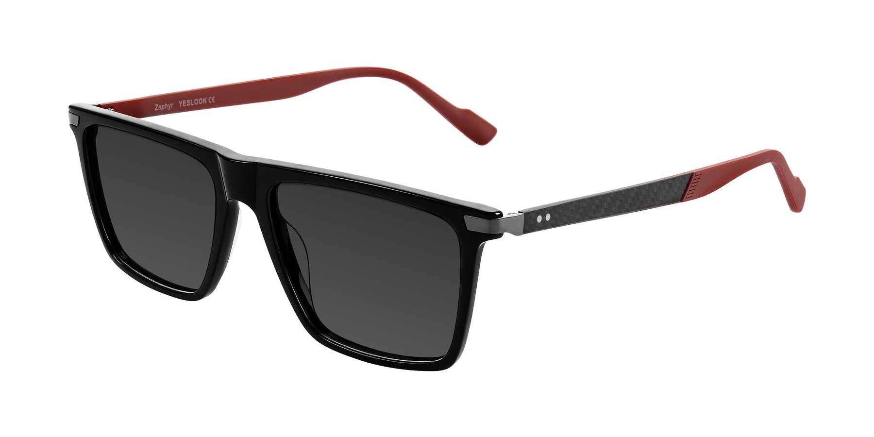 Angle of Zephyr in Black/Red with Gray Tinted Lenses