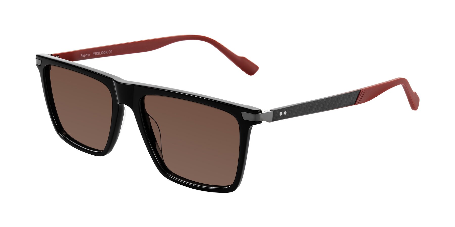 Angle of Zephyr in Black/Red with Brown Tinted Lenses