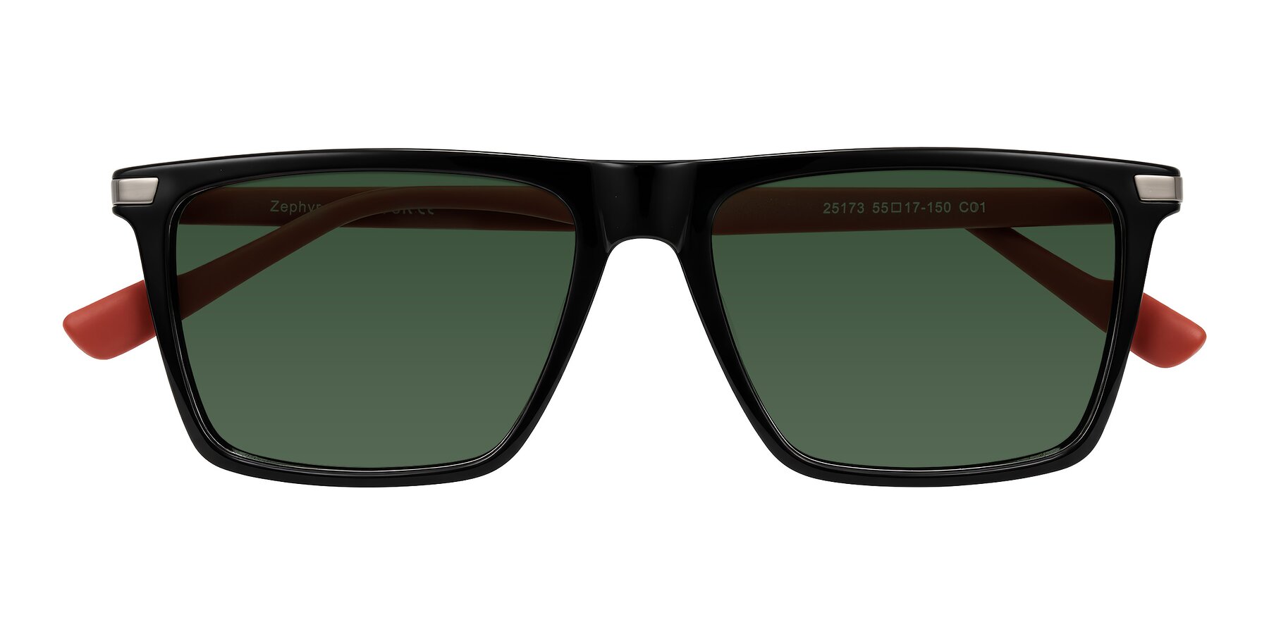 Folded Front of Zephyr in Black/Red with Green Tinted Lenses