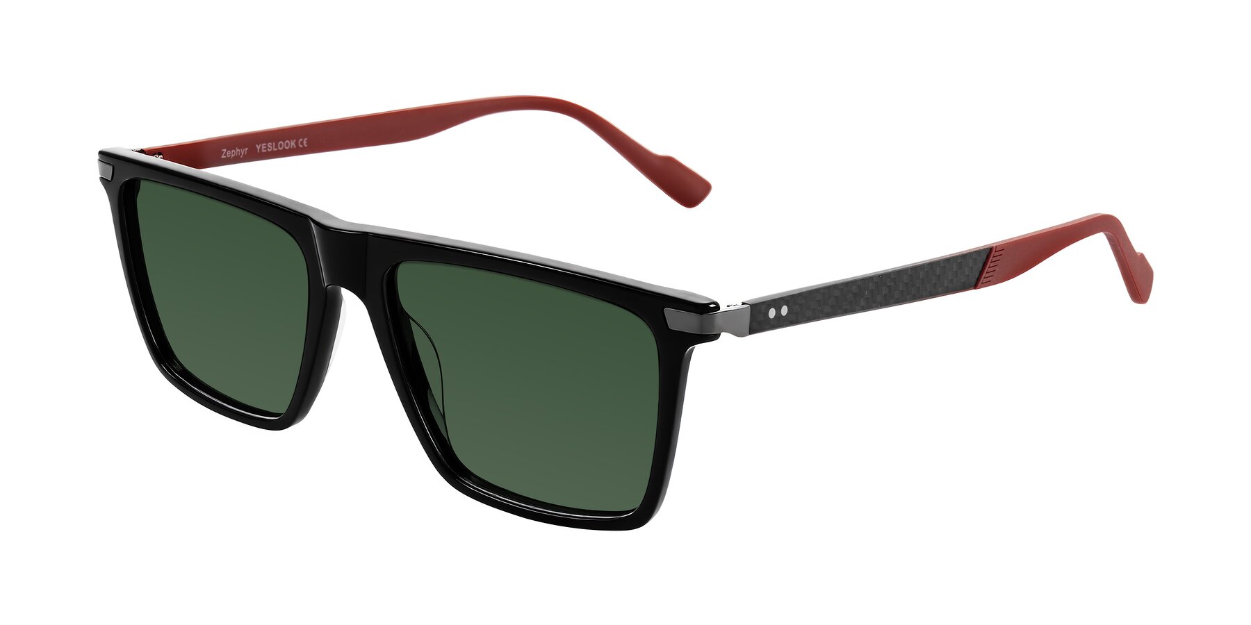 Angle of Zephyr in Black/Red with Green Tinted Lenses
