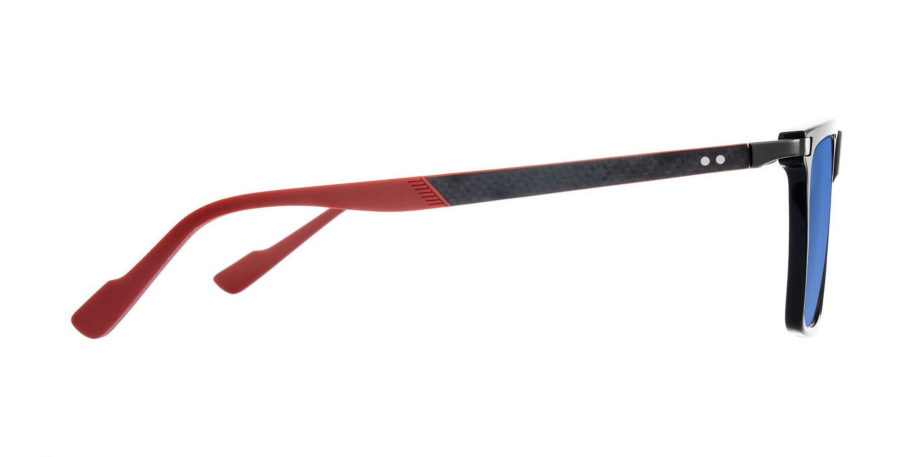 Side of Zephyr in Black/Red with Blue Tinted Lenses