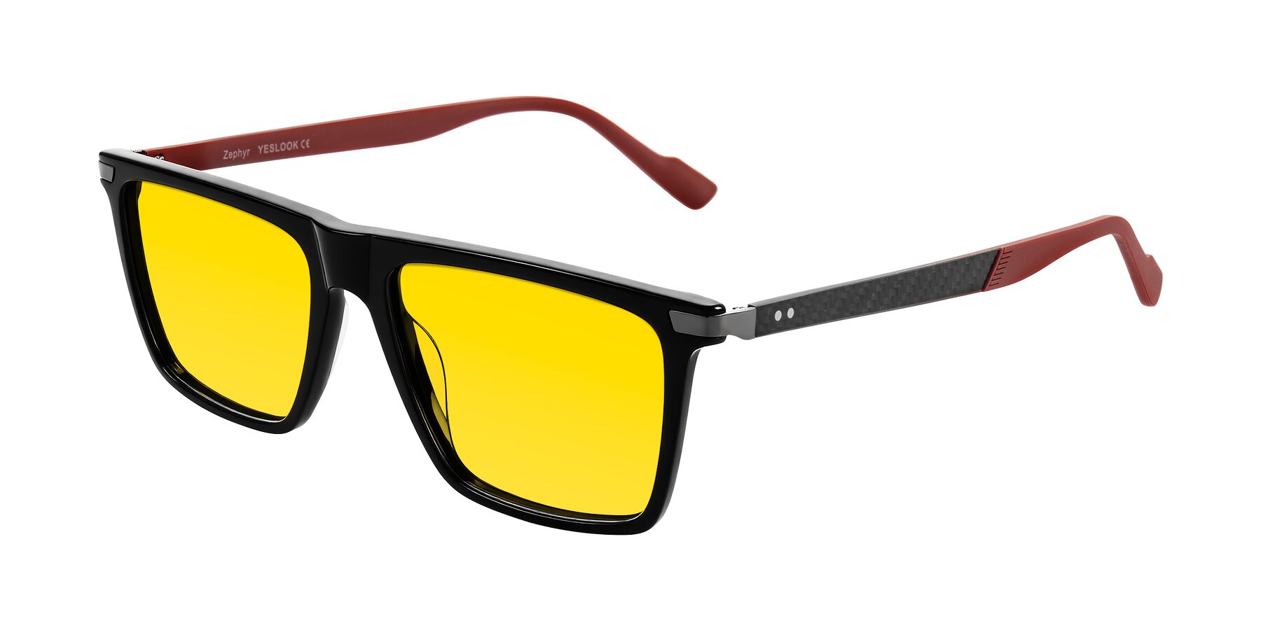 Angle of Zephyr in Black/Red with Yellow Tinted Lenses