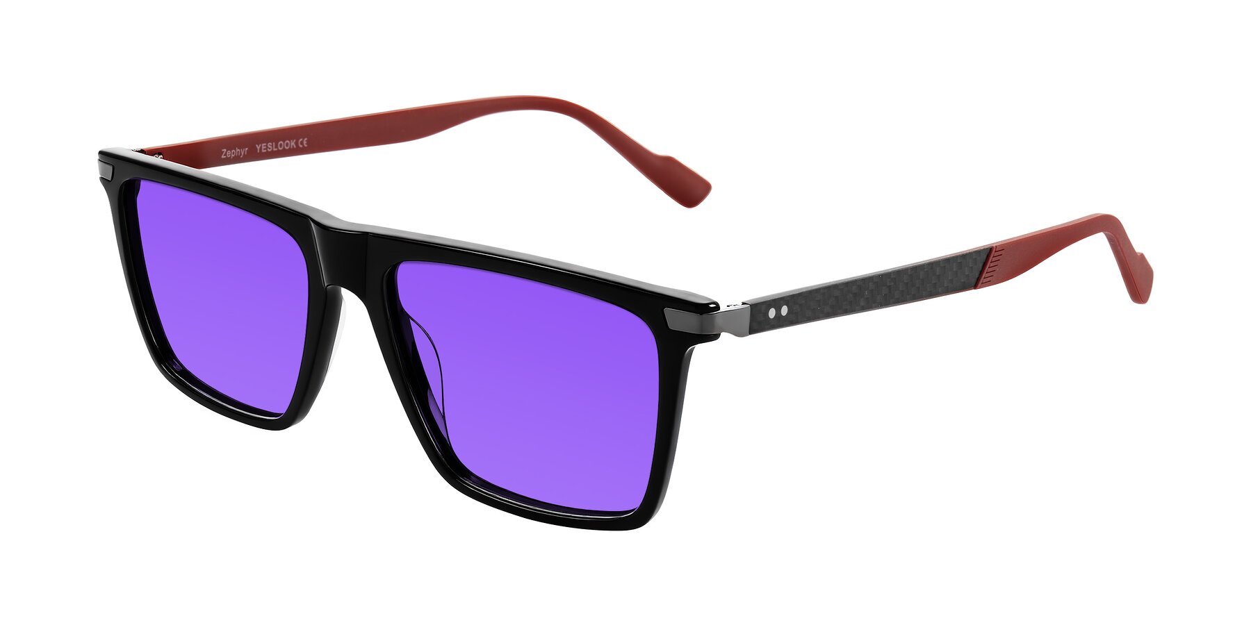 Angle of Zephyr in Black/Red with Purple Tinted Lenses