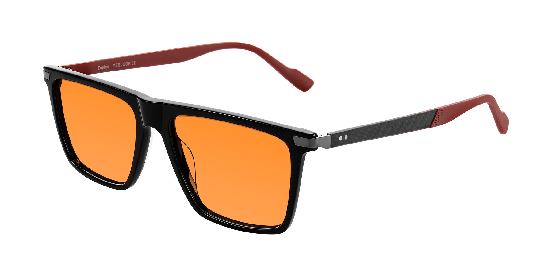 Angle of Zephyr in Black/Red with Orange Tinted Lenses