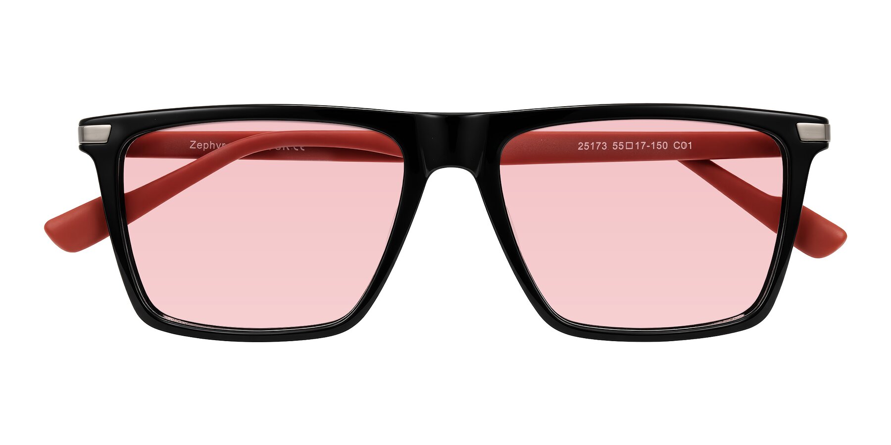 Folded Front of Zephyr in Black/Red with Light Garnet Tinted Lenses