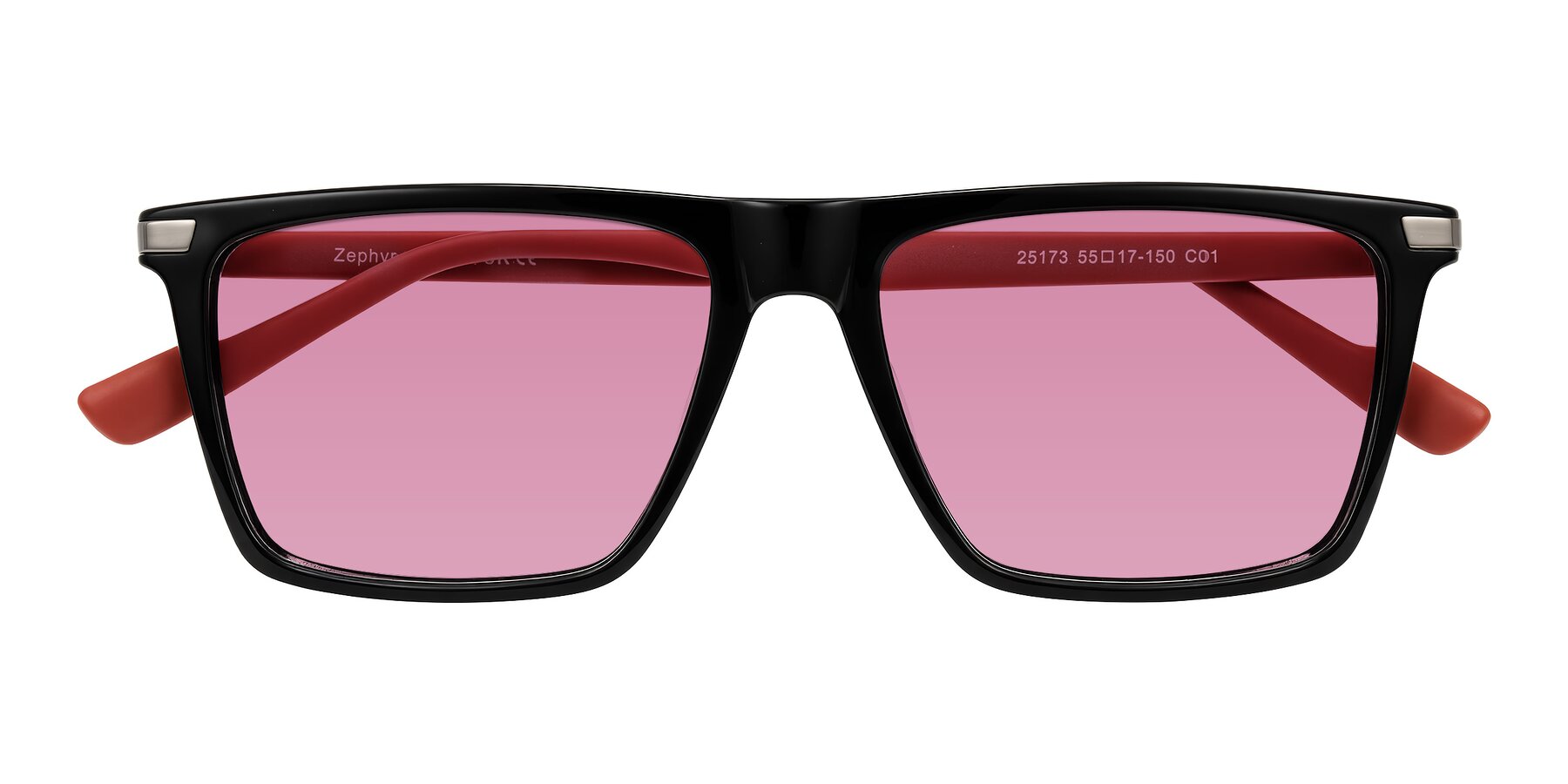 Folded Front of Zephyr in Black/Red with Medium Wine Tinted Lenses