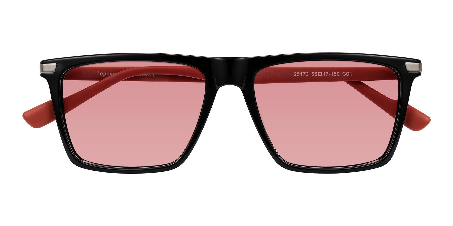 Folded Front of Zephyr in Black/Red with Medium Garnet Tinted Lenses