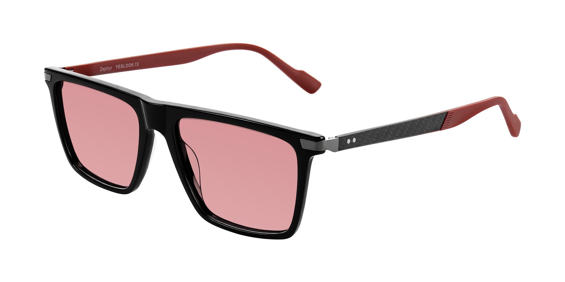 Angle of Zephyr in Black/Red with Medium Garnet Tinted Lenses