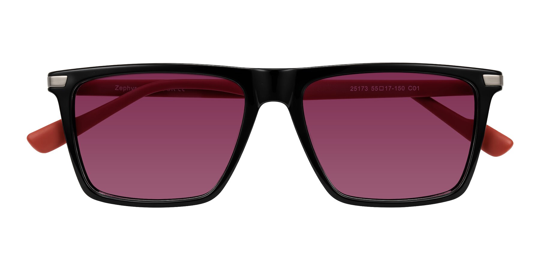 Folded Front of Zephyr in Black/Red with Wine Tinted Lenses