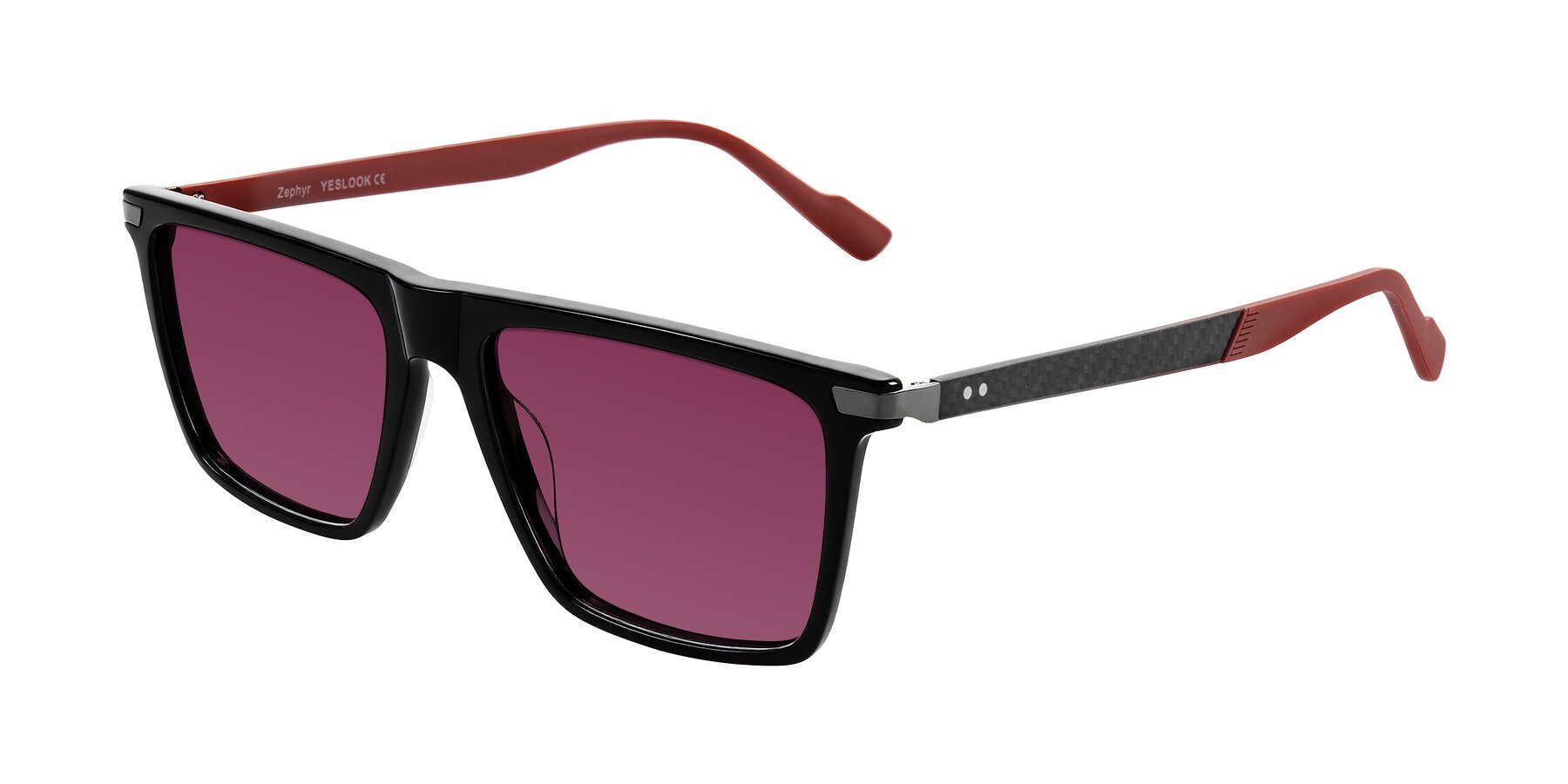 Angle of Zephyr in Black/Red with Wine Tinted Lenses