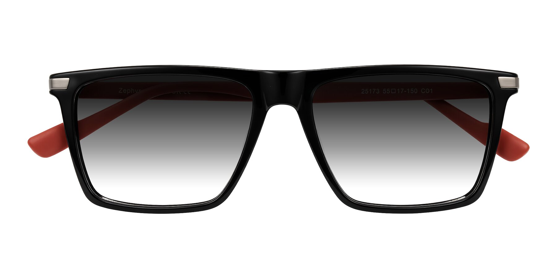 Folded Front of Zephyr in Black/Red with Gray Gradient Lenses