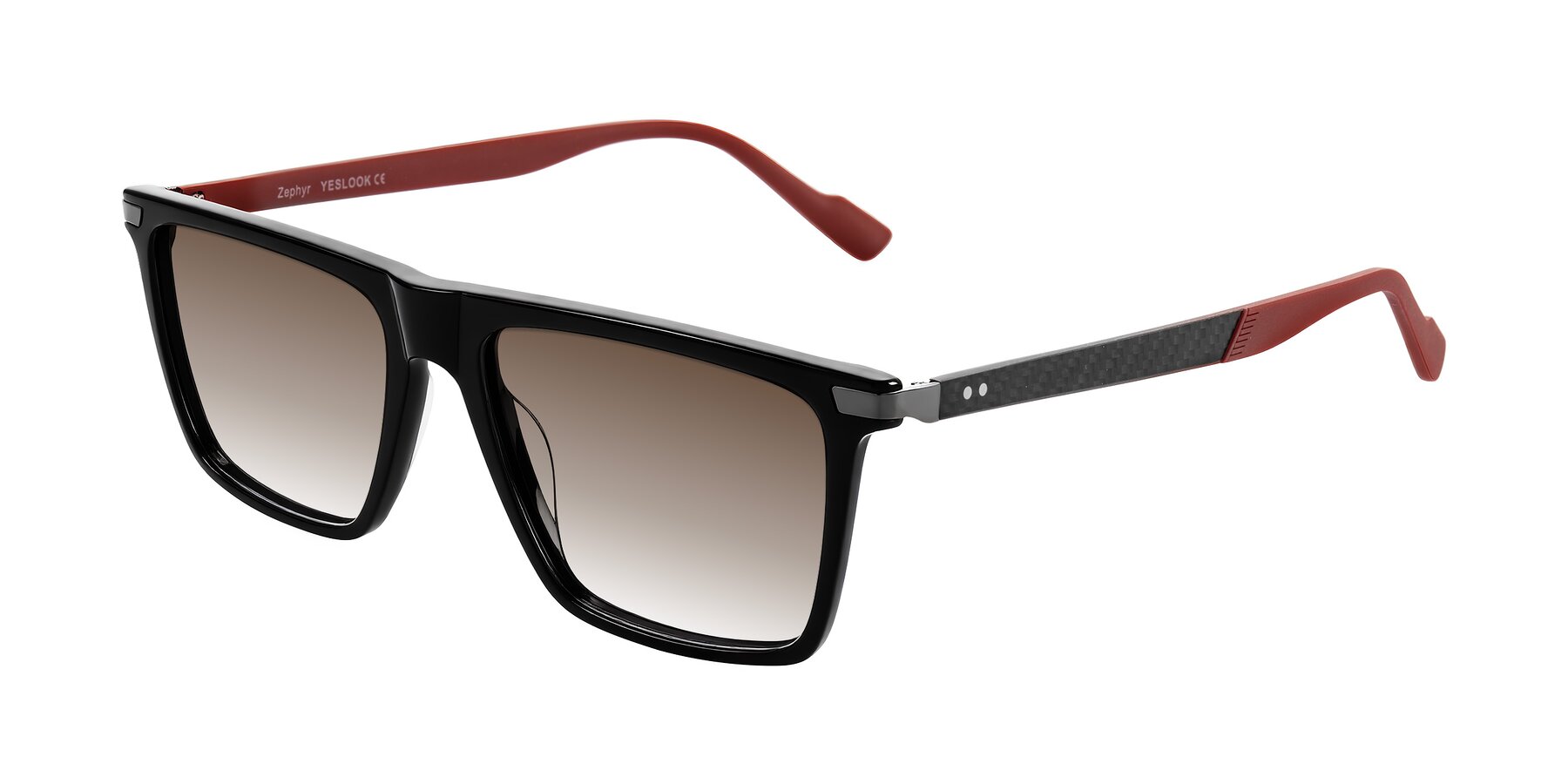 Angle of Zephyr in Black/Red with Brown Gradient Lenses