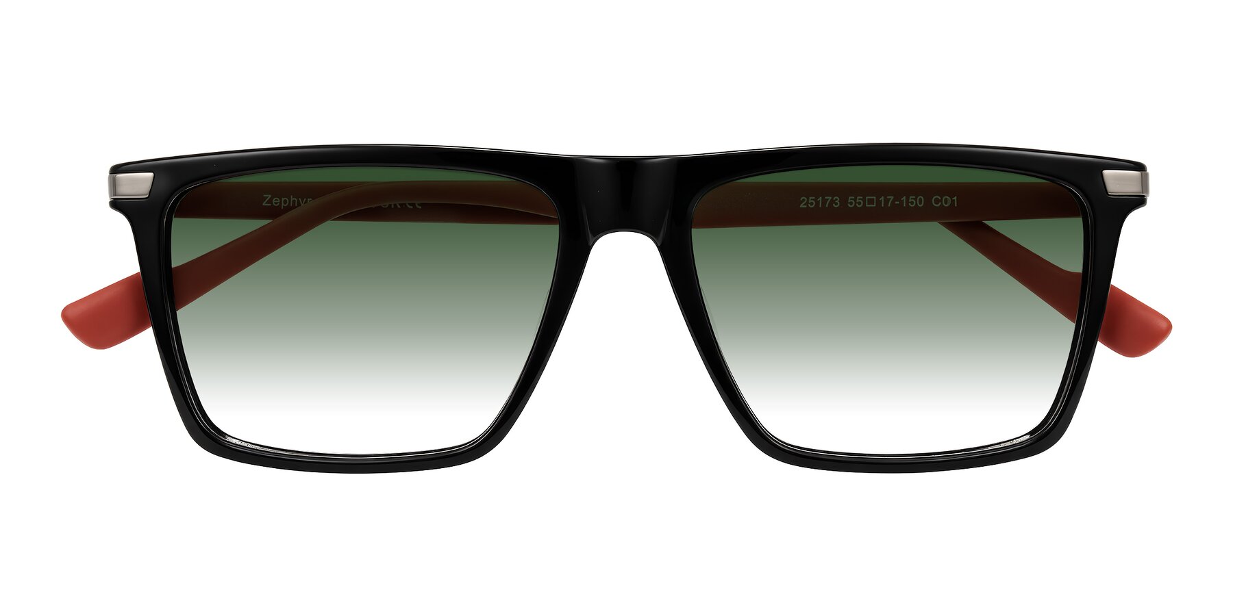 Folded Front of Zephyr in Black/Red with Green Gradient Lenses