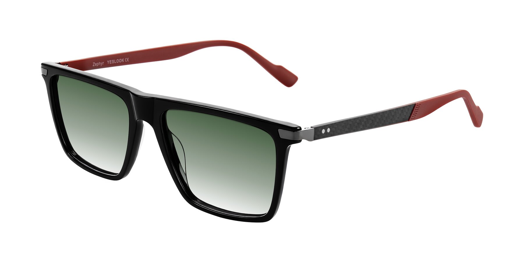 Angle of Zephyr in Black/Red with Green Gradient Lenses
