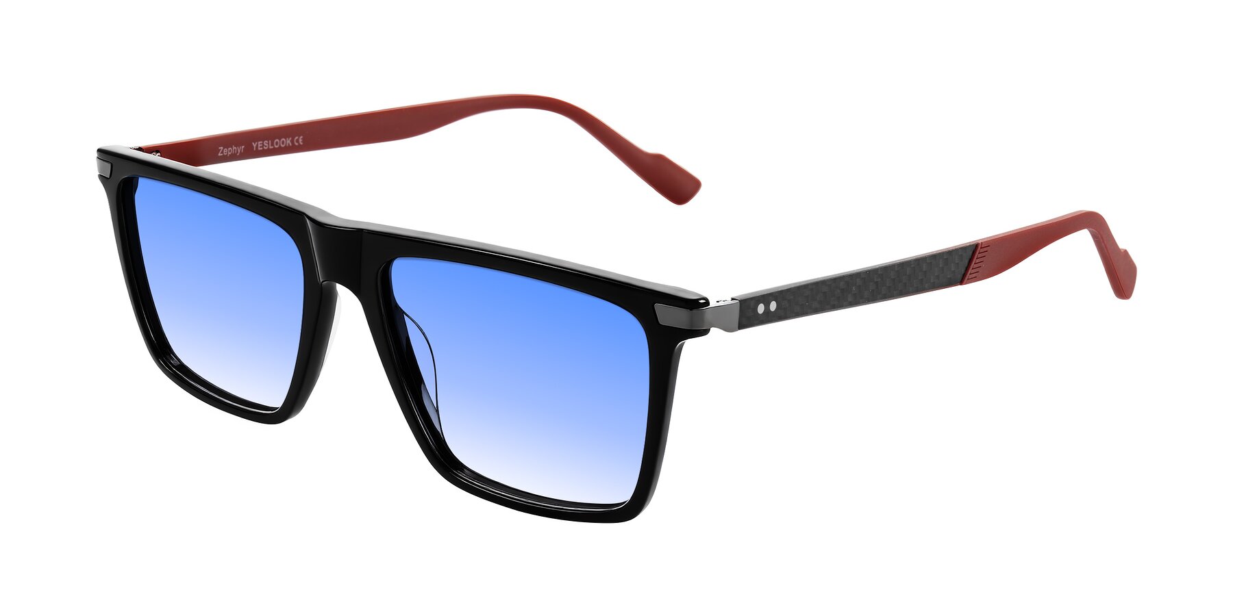 Angle of Zephyr in Black/Red with Blue Gradient Lenses