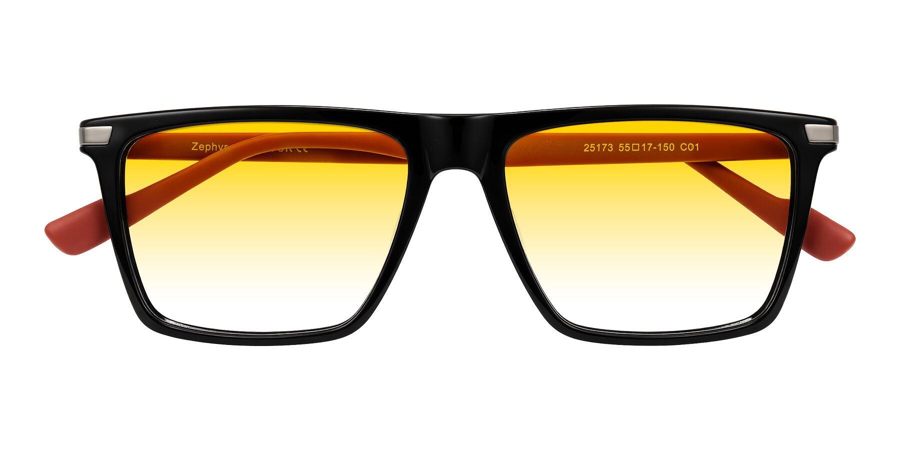 Folded Front of Zephyr in Black/Red with Yellow Gradient Lenses