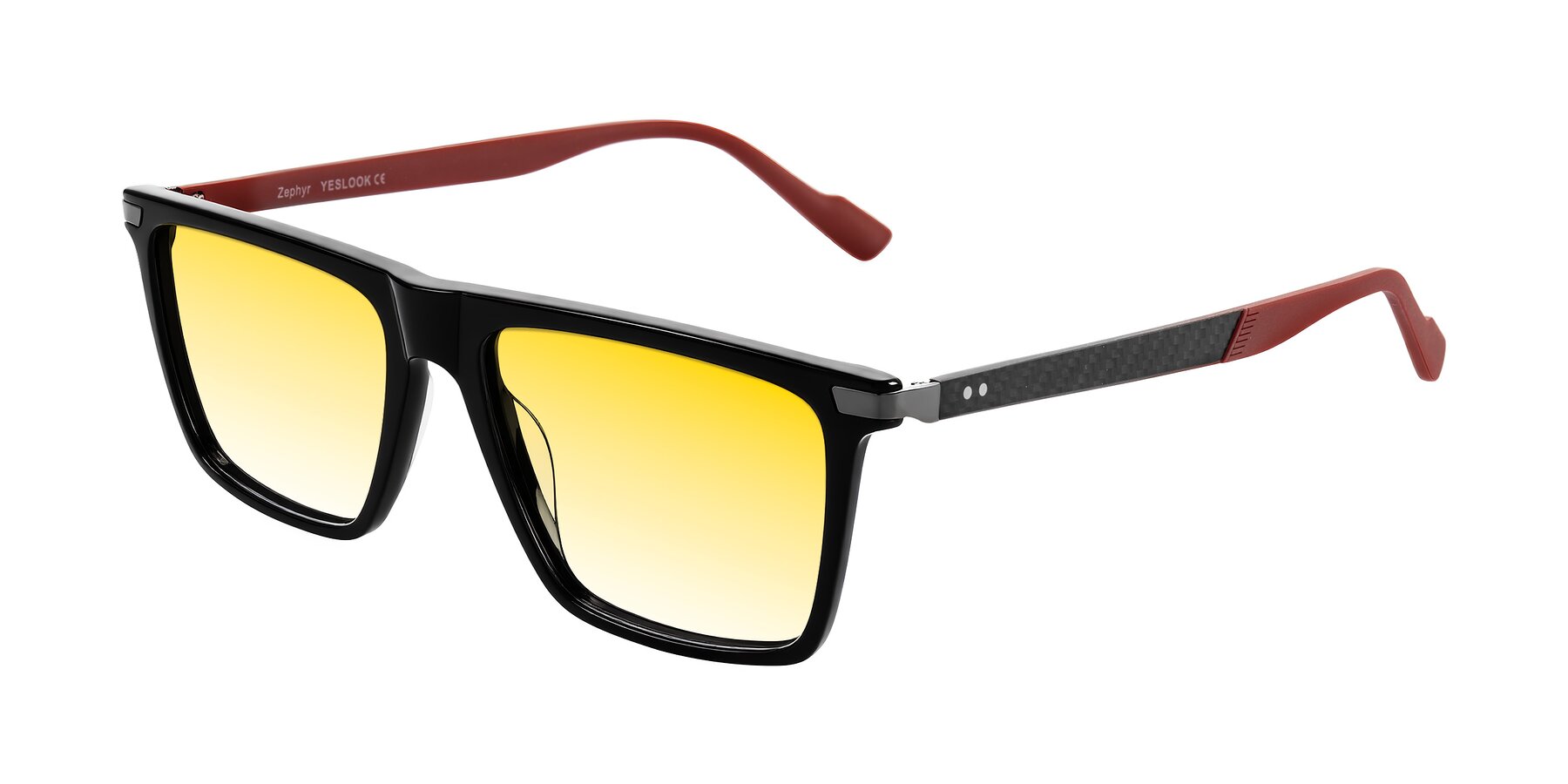 Angle of Zephyr in Black/Red with Yellow Gradient Lenses