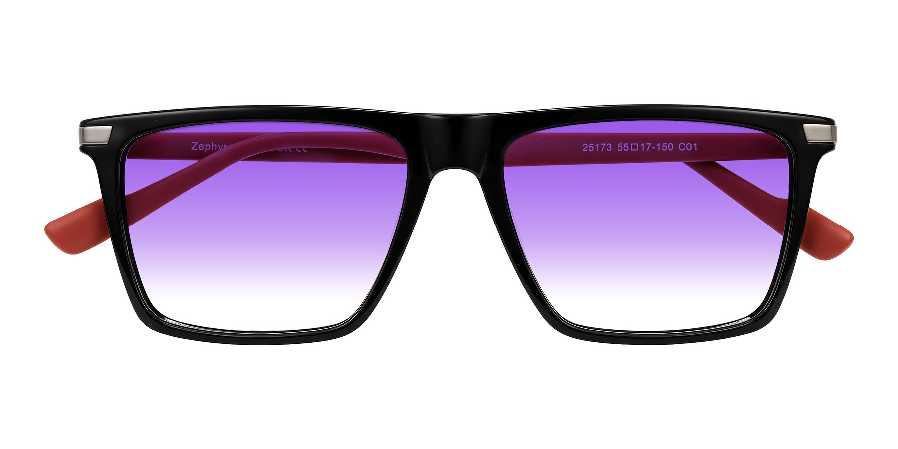 Folded Front of Zephyr in Black/Red with Purple Gradient Lenses