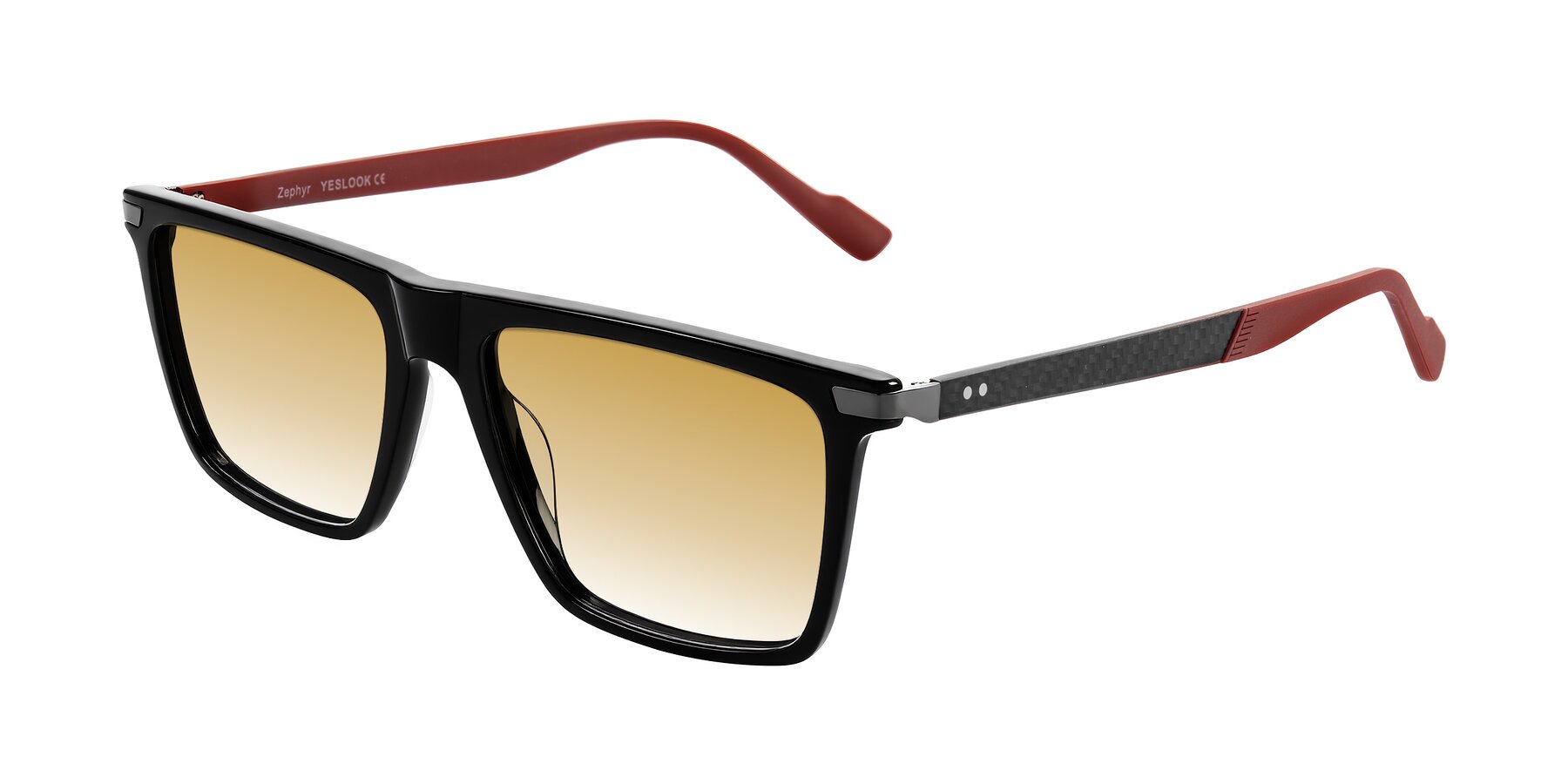 Angle of Zephyr in Black/Red with Champagne Gradient Lenses