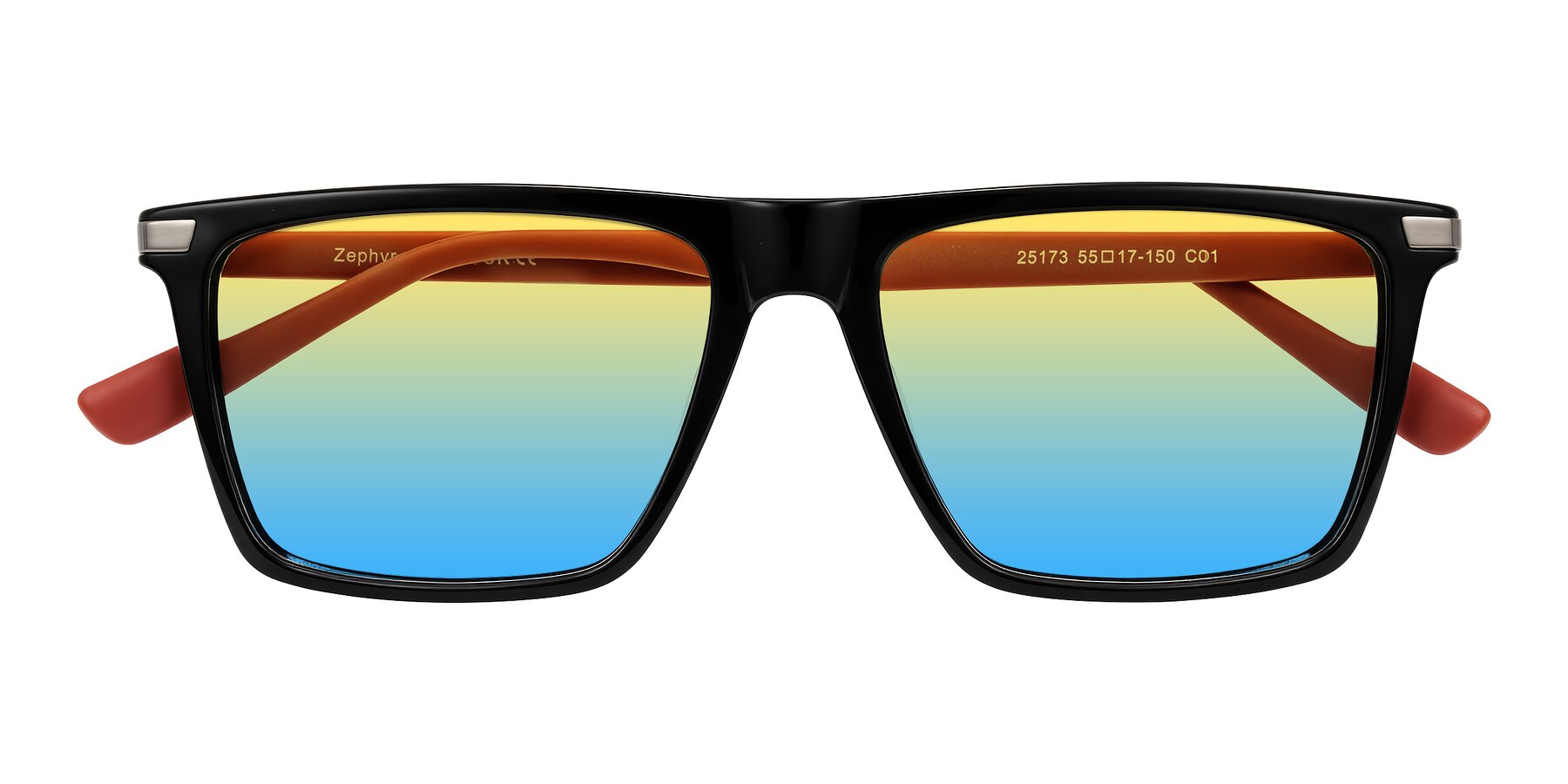Folded Front of Zephyr in Black/Red with Yellow / Blue Gradient Lenses