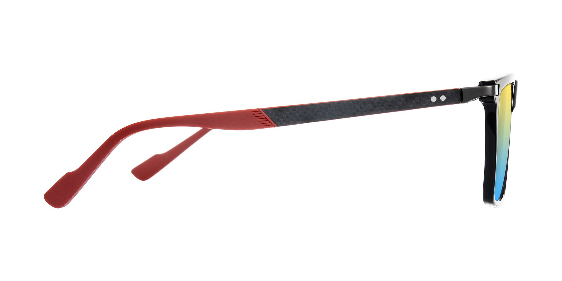 Side of Zephyr in Black/Red with Yellow / Blue Gradient Lenses
