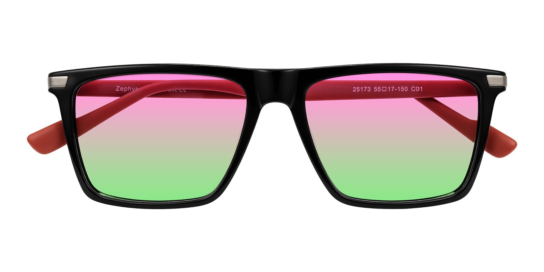 Folded Front of Zephyr in Black/Red with Pink / Green Gradient Lenses