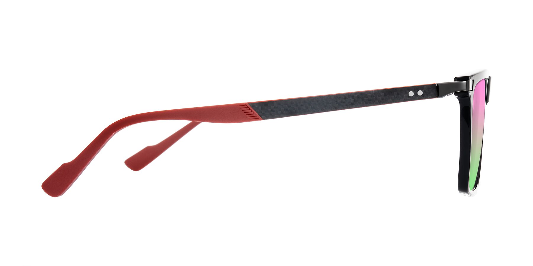 Side of Zephyr in Black/Red with Pink / Green Gradient Lenses