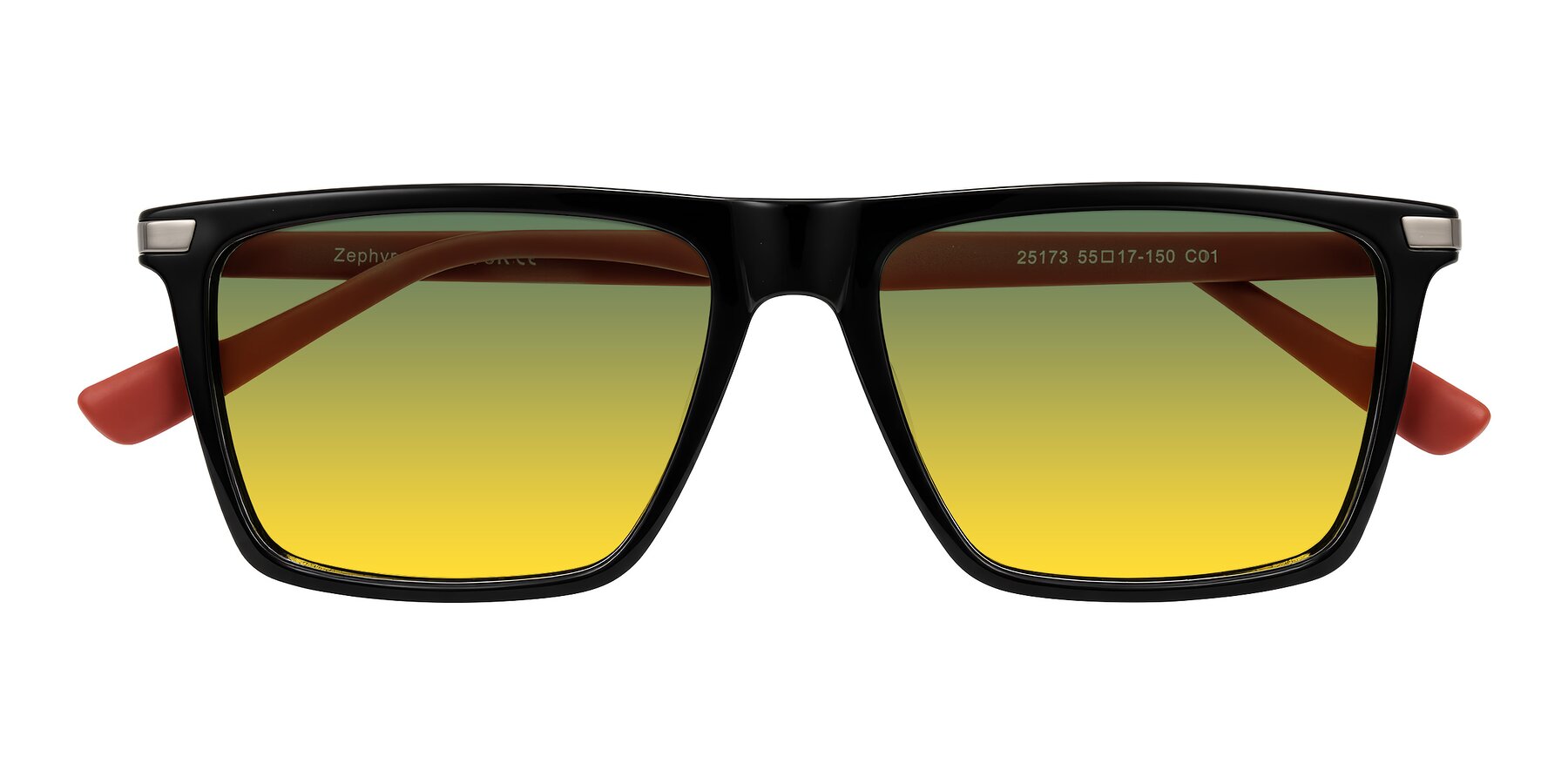 Folded Front of Zephyr in Black/Red with Green / Yellow Gradient Lenses