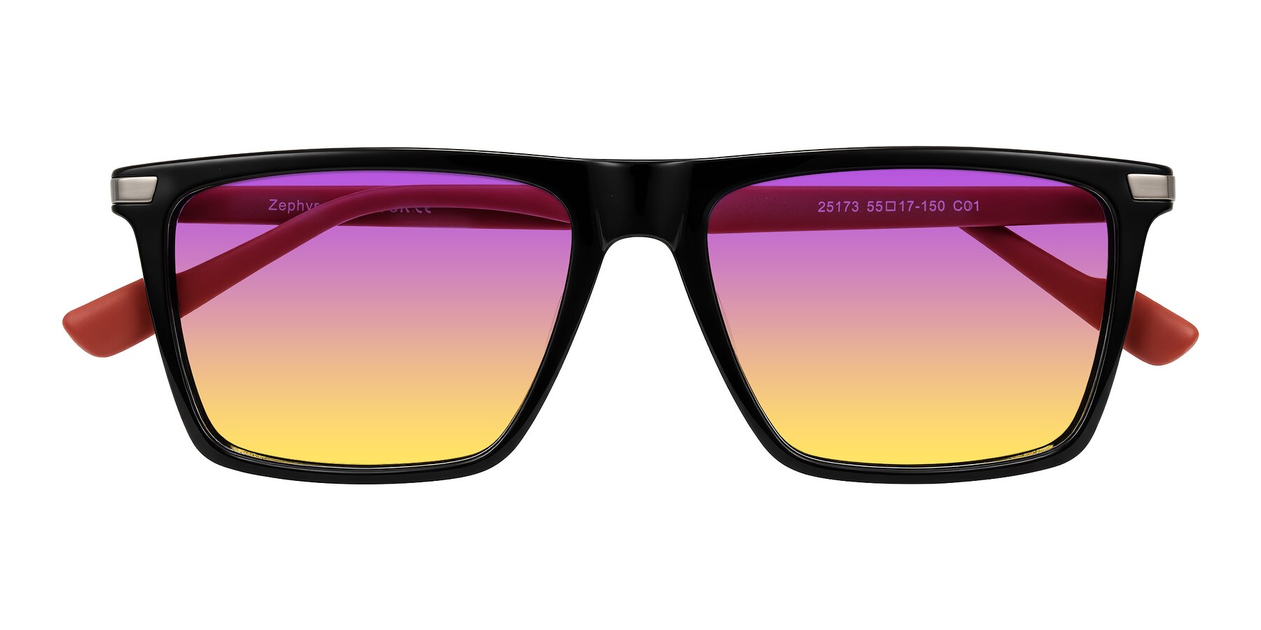Folded Front of Zephyr in Black/Red with Purple / Yellow Gradient Lenses