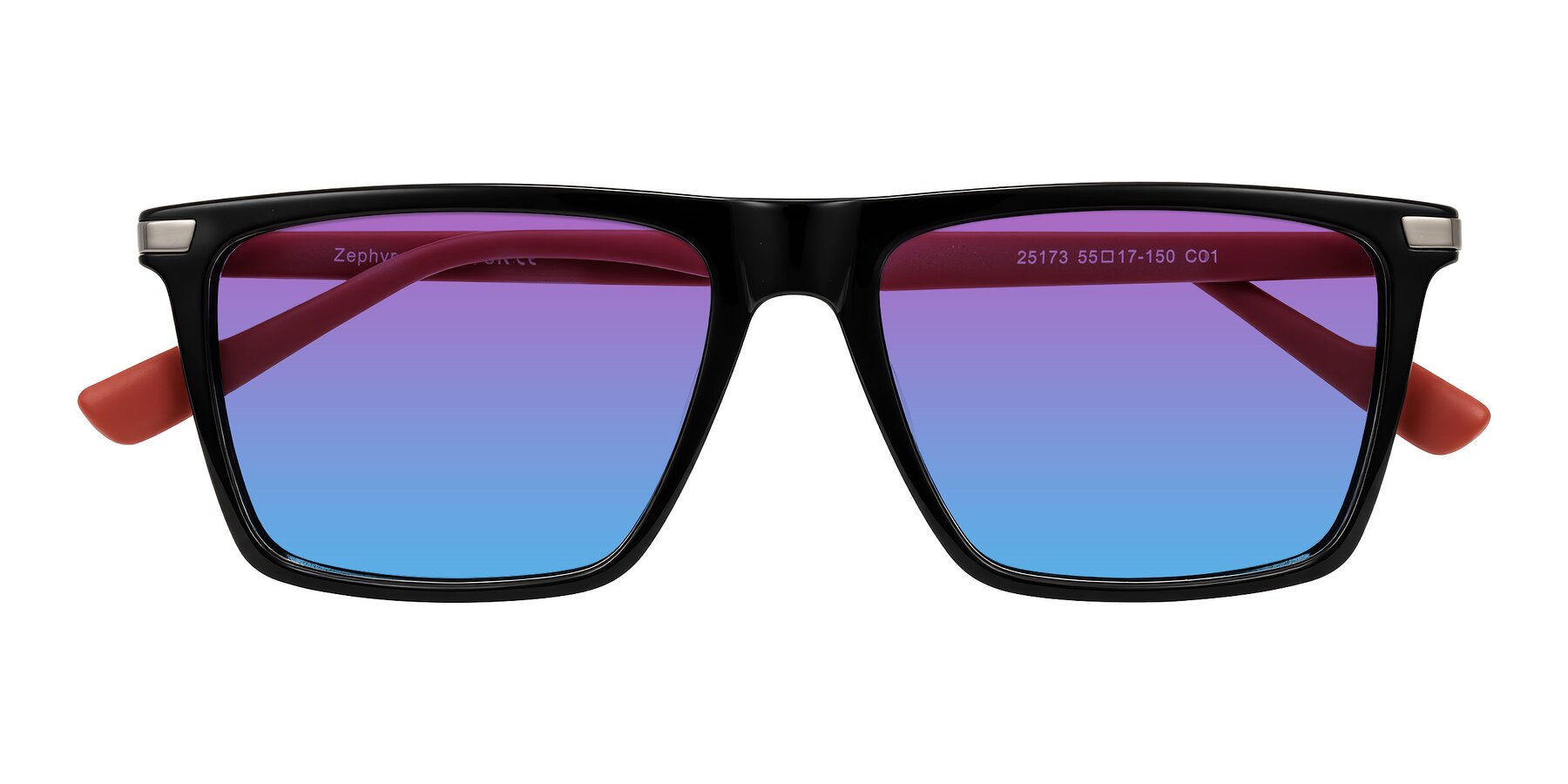 Folded Front of Zephyr in Black/Red with Purple / Blue Gradient Lenses
