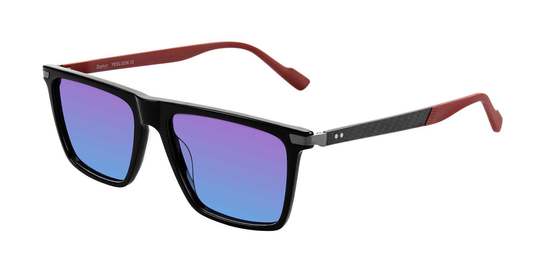 Angle of Zephyr in Black/Red with Purple / Blue Gradient Lenses