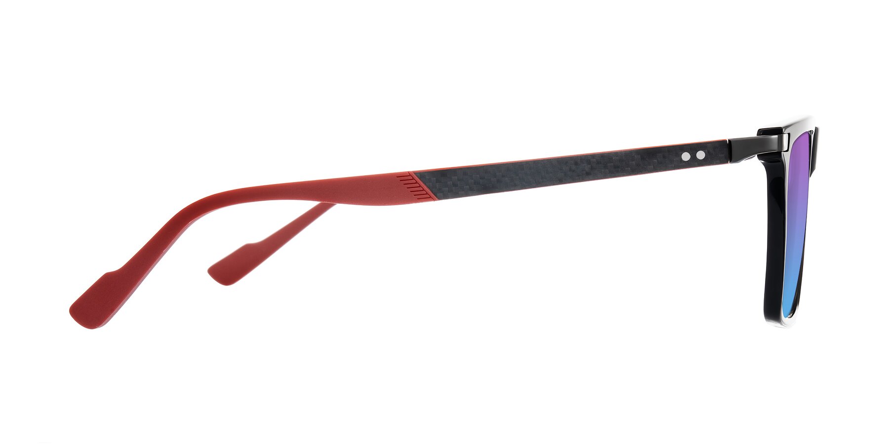 Side of Zephyr in Black/Red with Purple / Blue Gradient Lenses