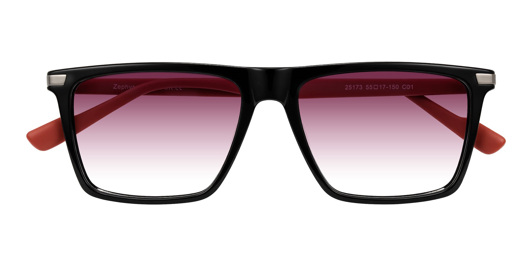 Folded Front of Zephyr in Black/Red with Wine Gradient Lenses