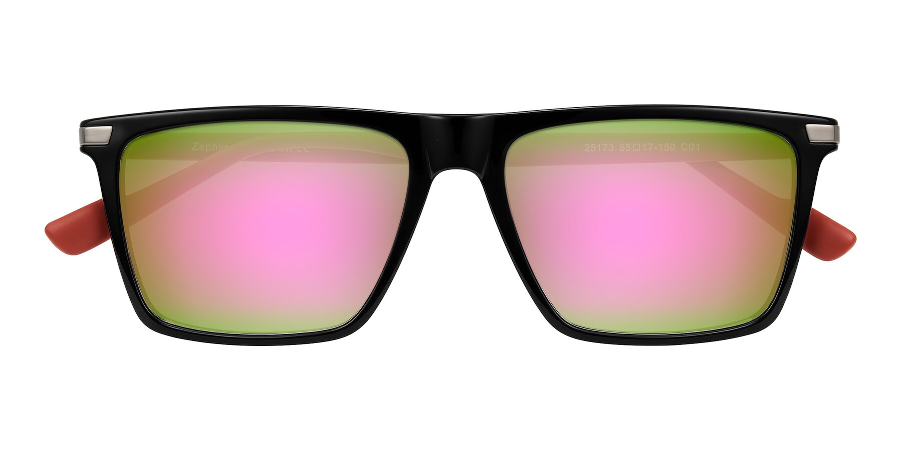 Folded Front of Zephyr in Black/Red with Pink Mirrored Lenses