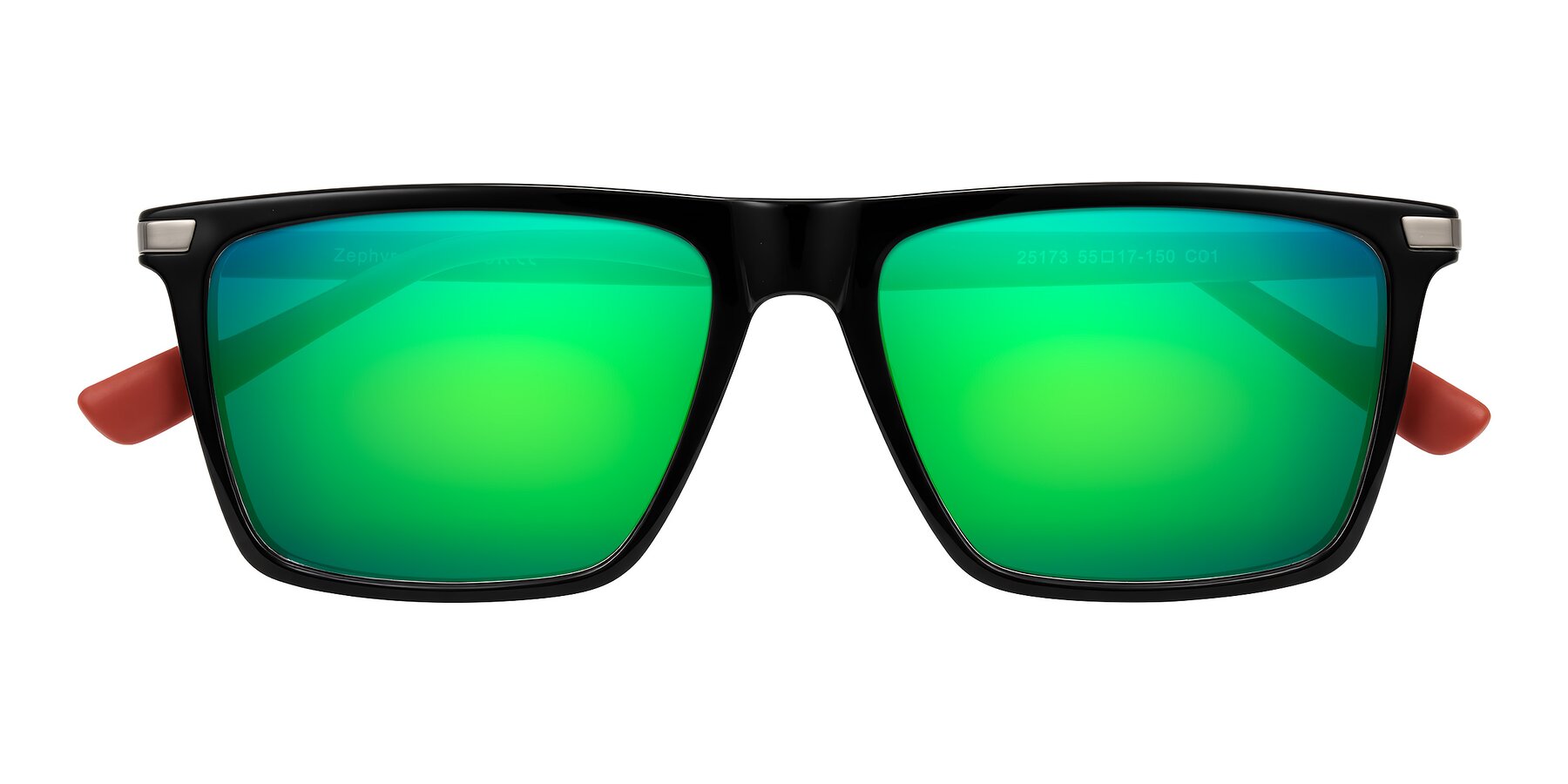 Folded Front of Zephyr in Black/Red with Green Mirrored Lenses