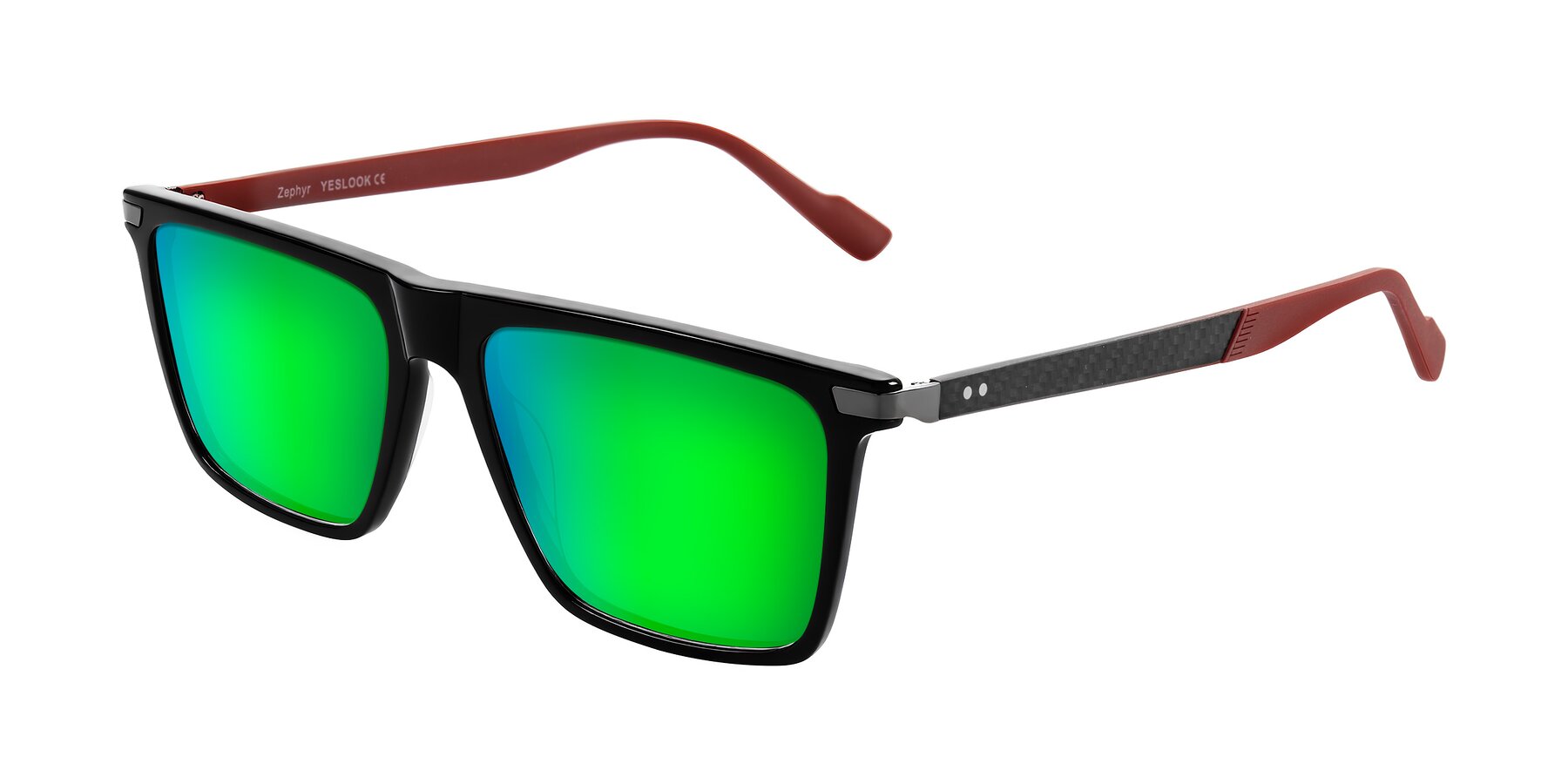 Angle of Zephyr in Black/Red with Green Mirrored Lenses
