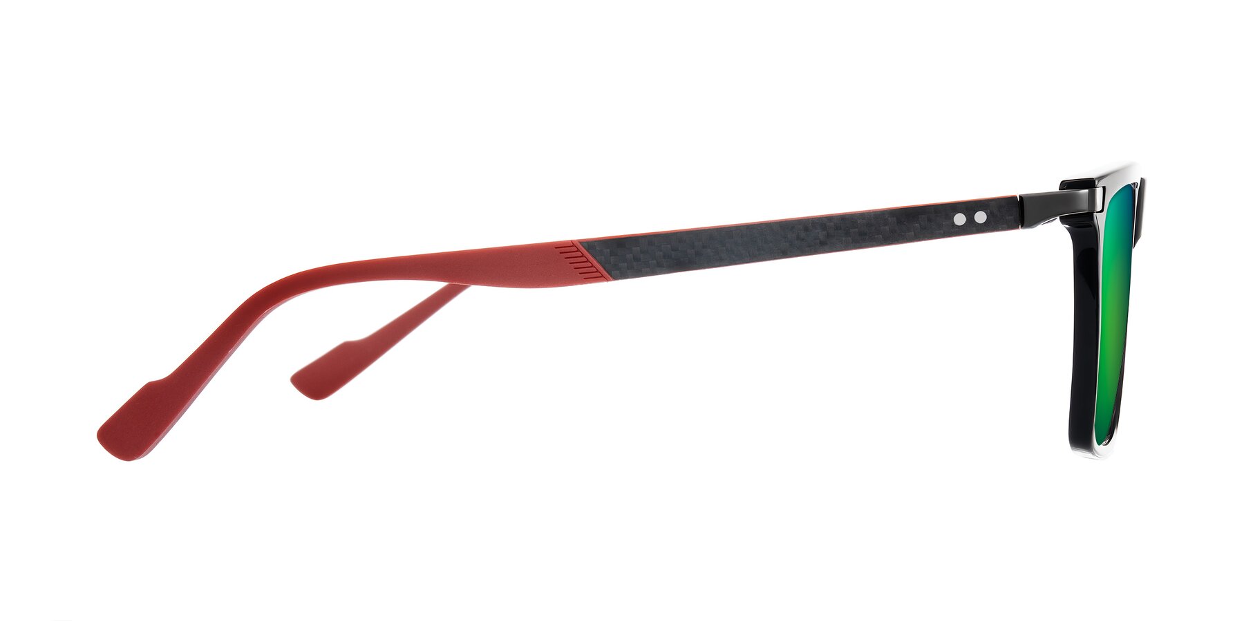 Side of Zephyr in Black/Red with Green Mirrored Lenses