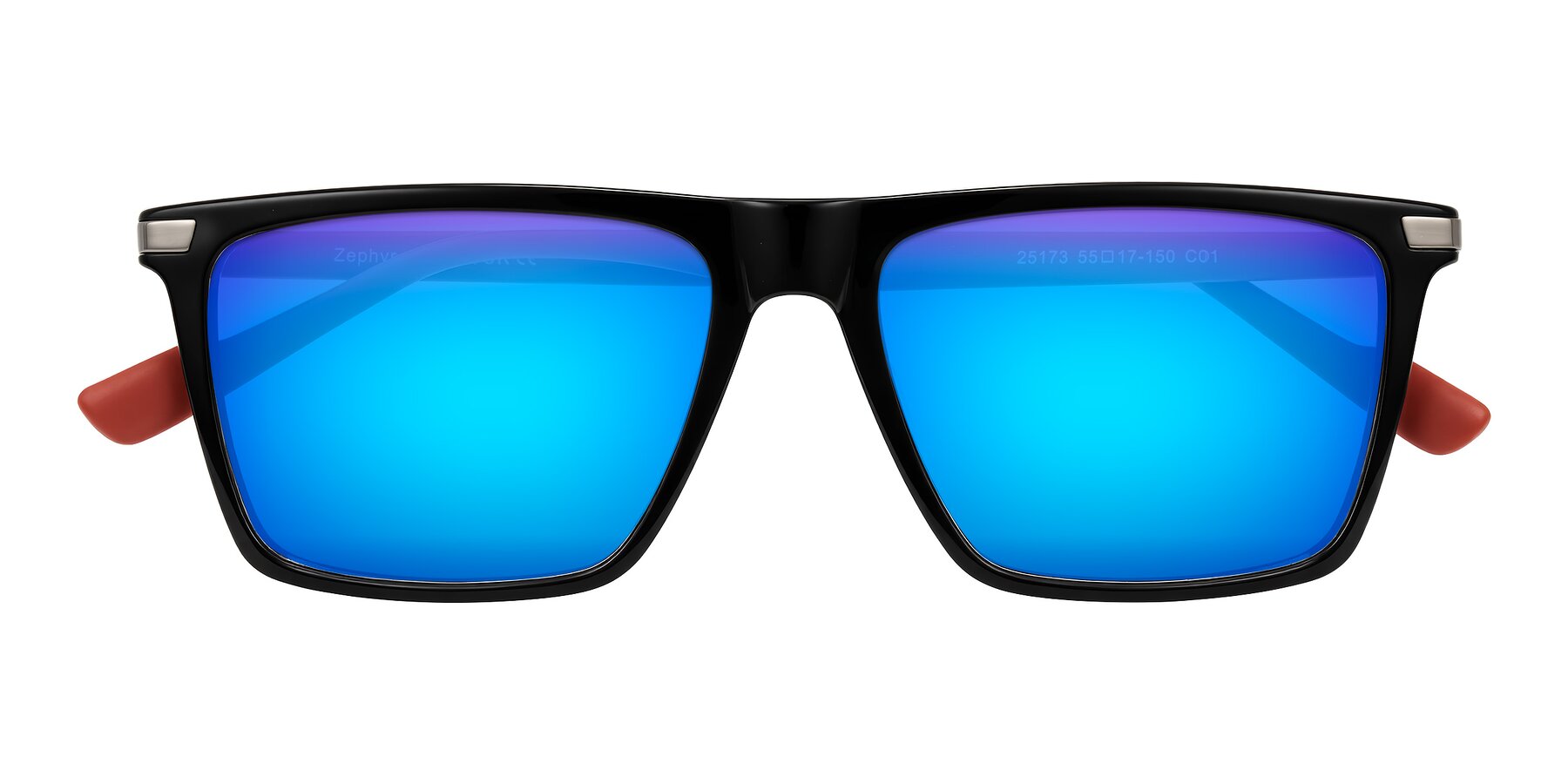 Folded Front of Zephyr in Black/Red with Blue Mirrored Lenses