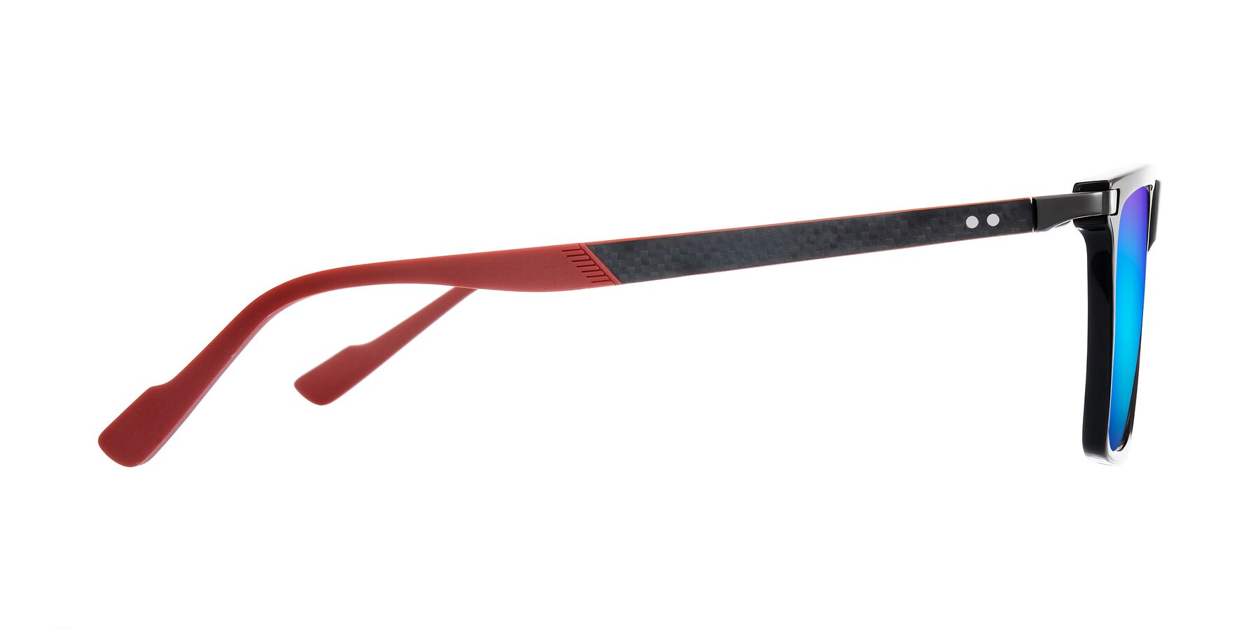Side of Zephyr in Black/Red with Blue Mirrored Lenses