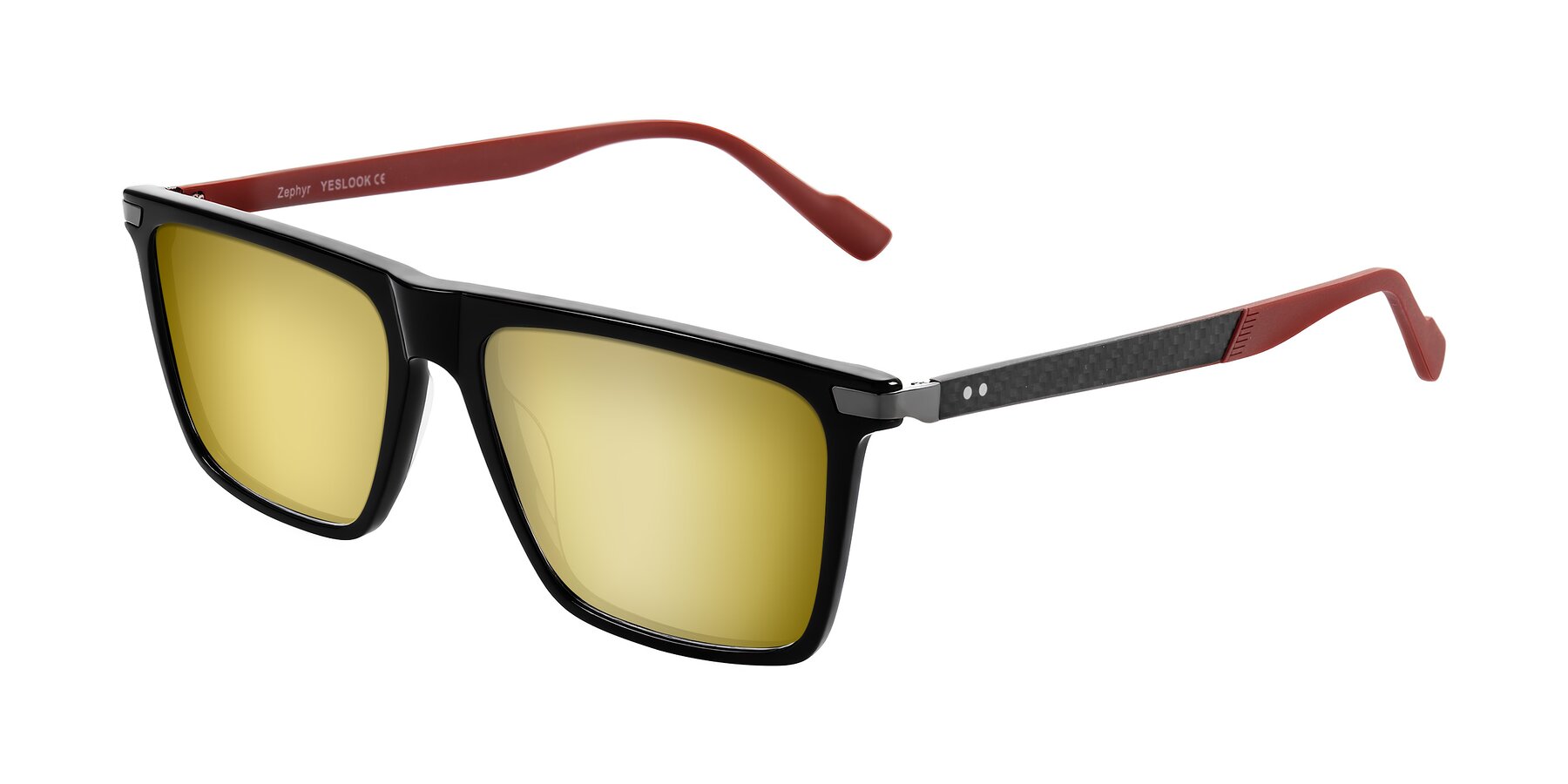 Angle of Zephyr in Black/Red with Gold Mirrored Lenses