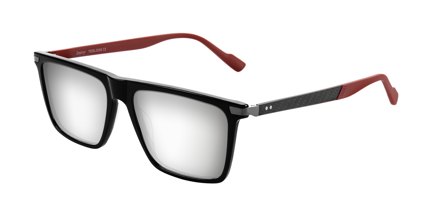 Angle of Zephyr in Black/Red with Silver Mirrored Lenses