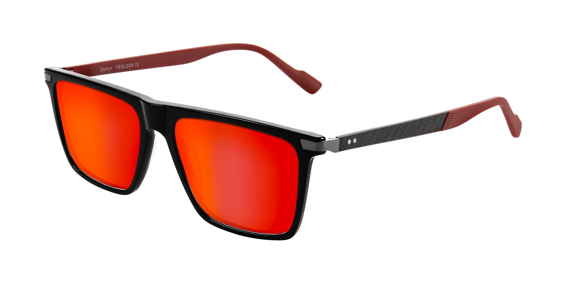 Angle of Zephyr in Black/Red with Red Gold Mirrored Lenses