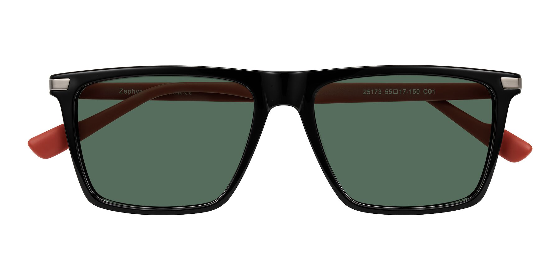 Folded Front of Zephyr in Black/Red with Green Polarized Lenses
