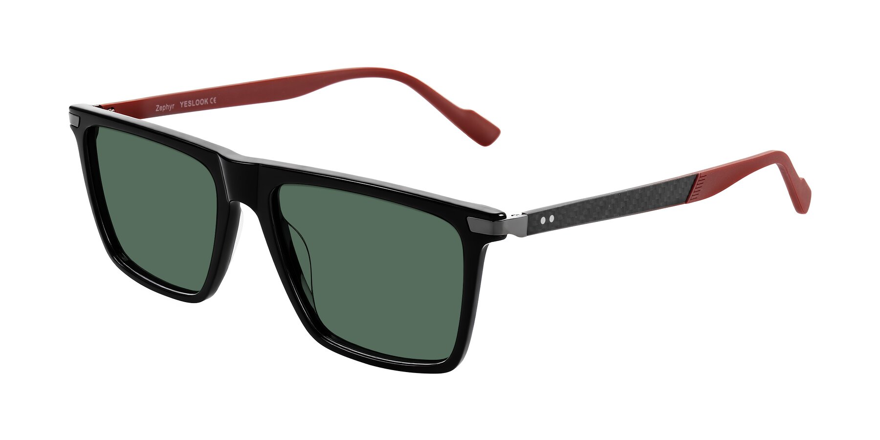 Angle of Zephyr in Black/Red with Green Polarized Lenses