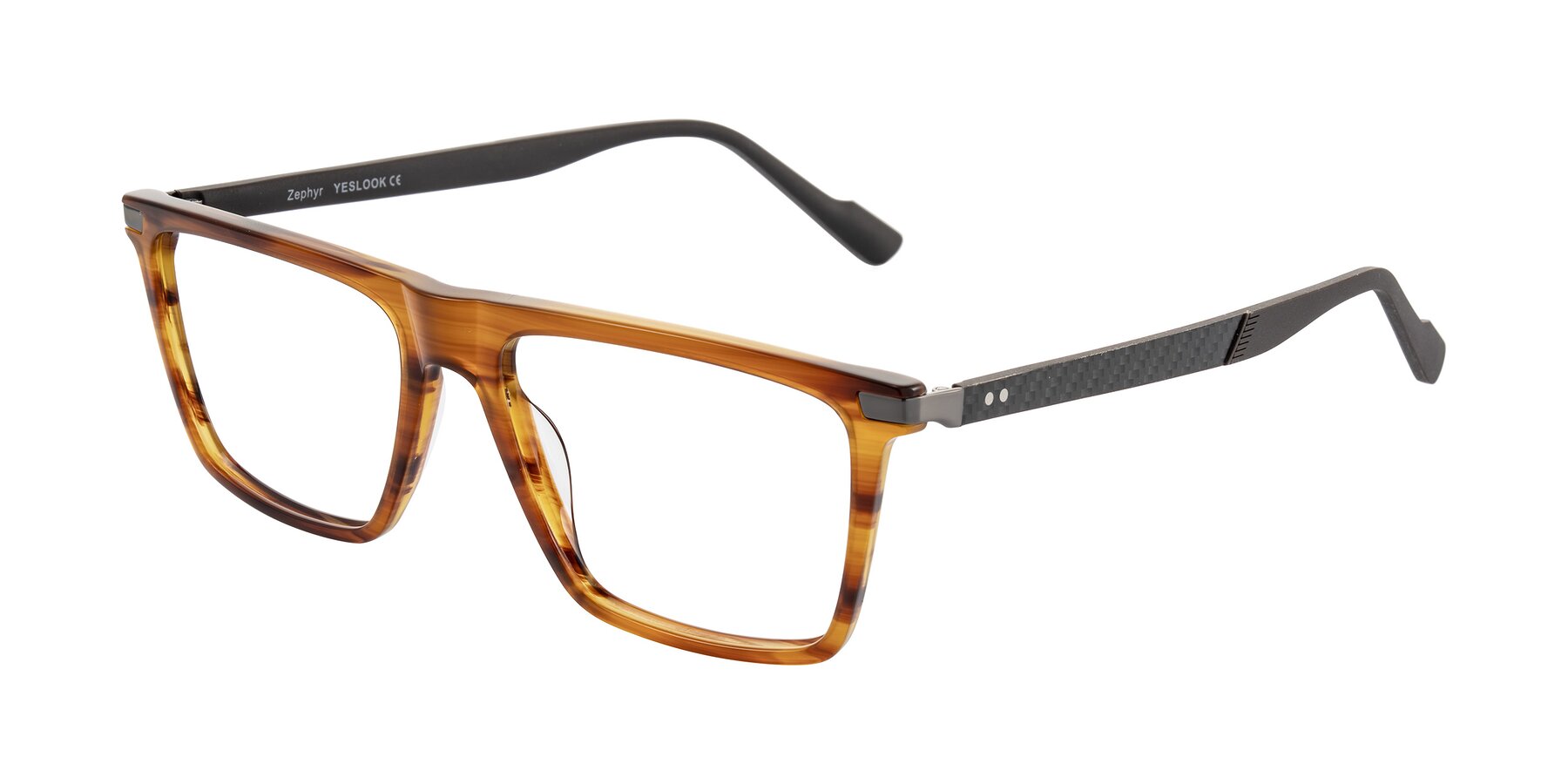Angle of Zephyr in Amber Striped/Gray with Clear Eyeglass Lenses